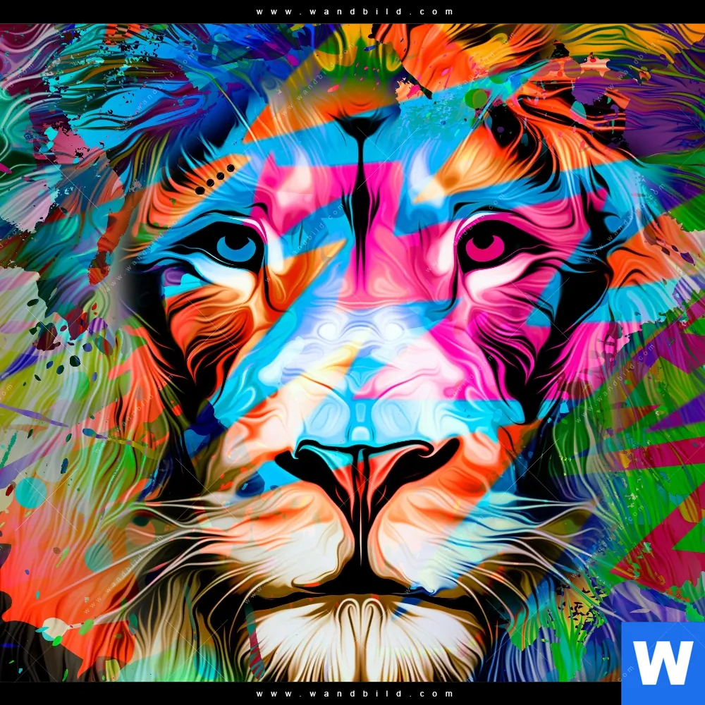 Aluminiumbild gebürstet | Bunter Löwe Schwarz | Hochformat - Image 4