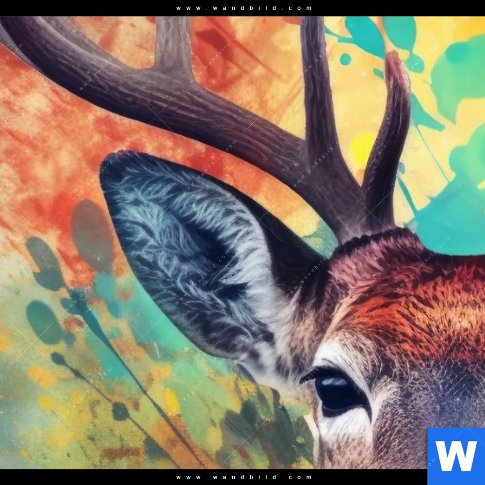 Aluminiumbild gebürstet | Farbenfrohes Hirschporträt | Panorama - Image 4