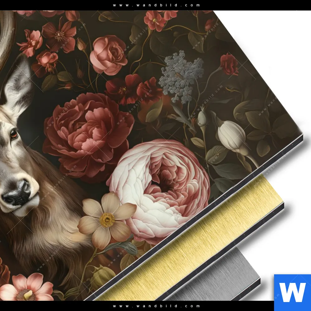 Aluminiumbild gebürstet | Friedlicher Hirsch und Blüten | Querformat - Image 3