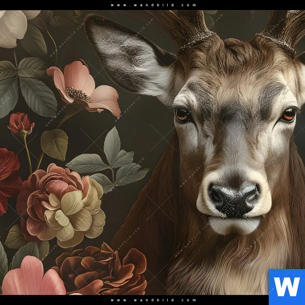 Aluminiumbild gebürstet | Friedlicher Hirsch und Blüten | Querformat - Image 4