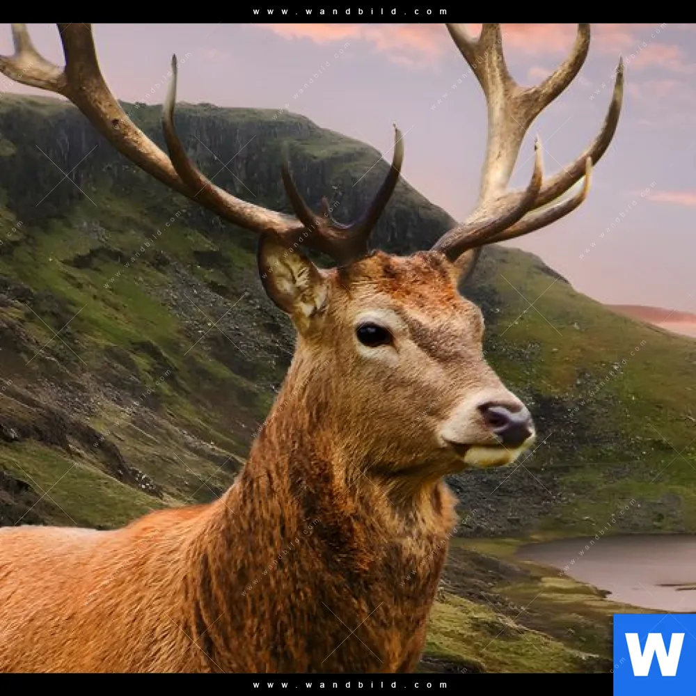 Aluminiumbild gebürstet | Hirsch in Gebirgslandschaft | Querformat - Image 4