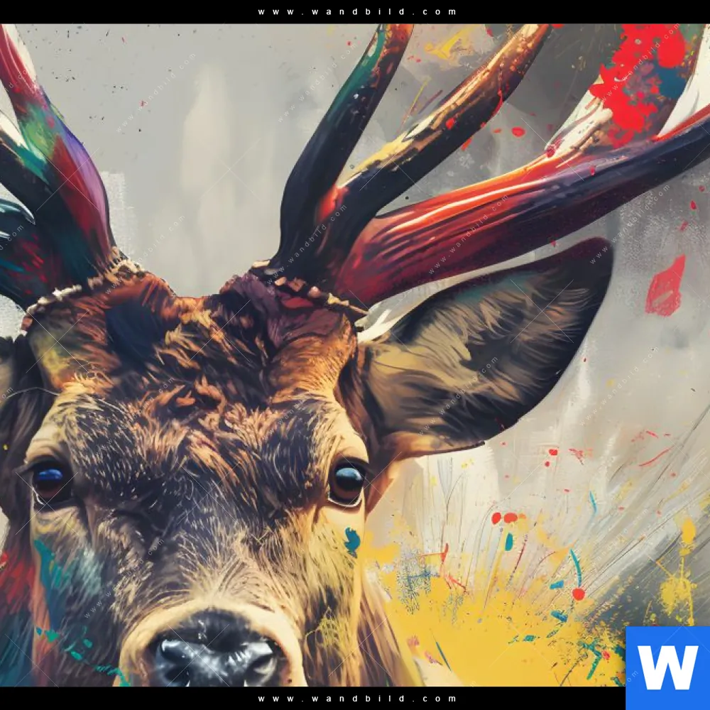 Aluminiumbild gebürstet | Kreativer Hirsch mit Farbspritzern | Querformat - Image 4