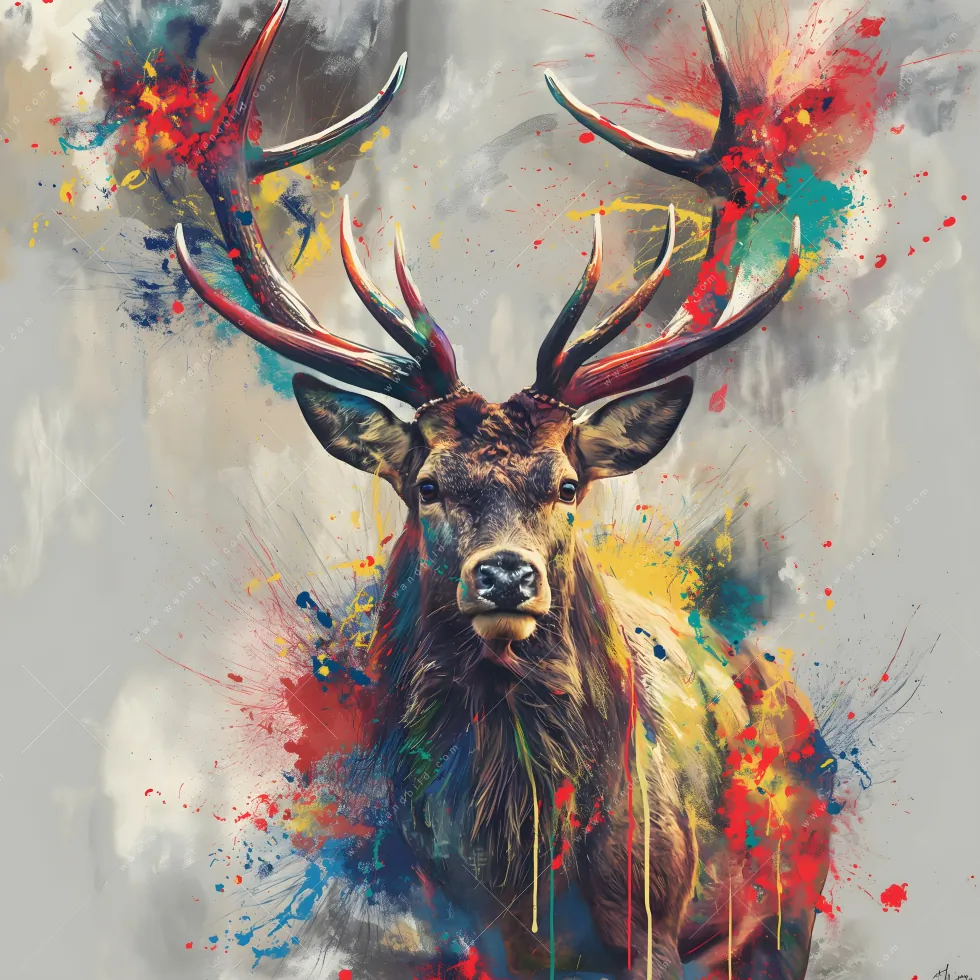 Aluminiumbild gebürstet | Kreativer Hirsch mit Farbspritzern | Querformat - Image 5