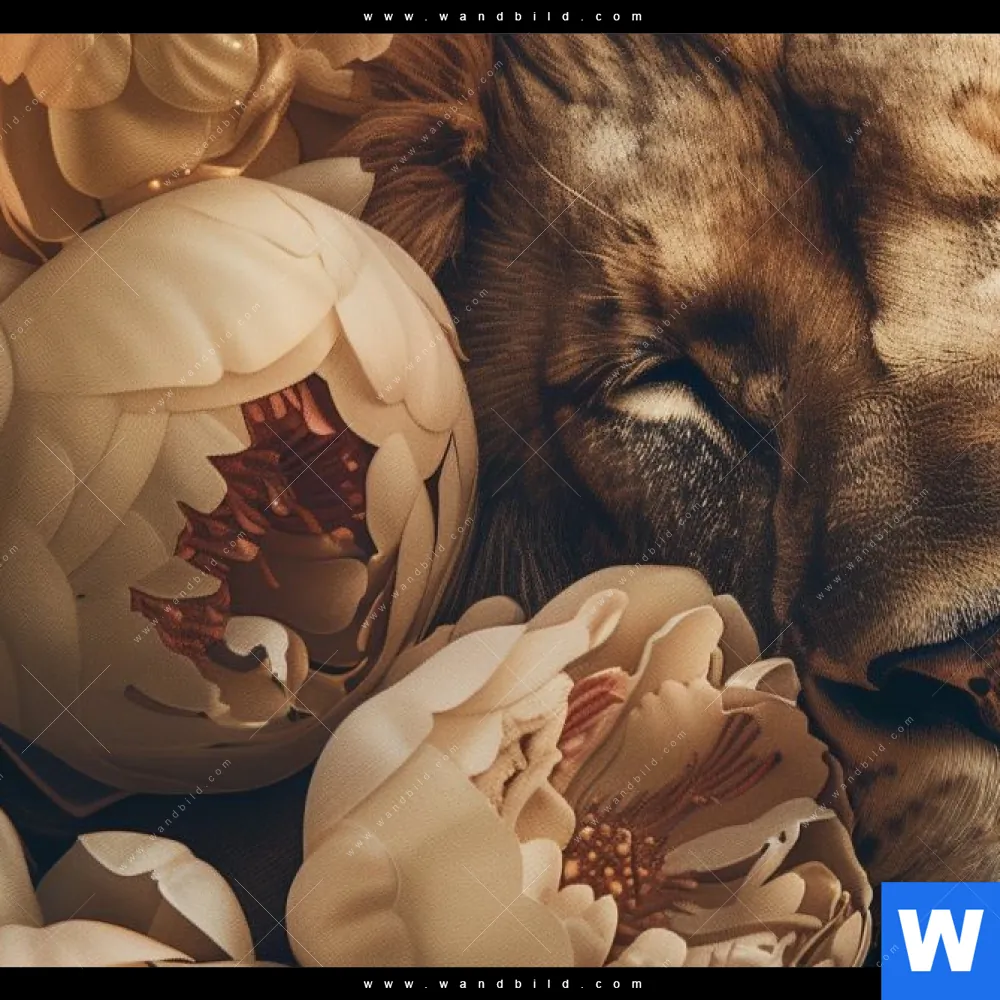 Aluminiumbild gebürstet | Löwe schläft in Blüten | Schmal - Image 4