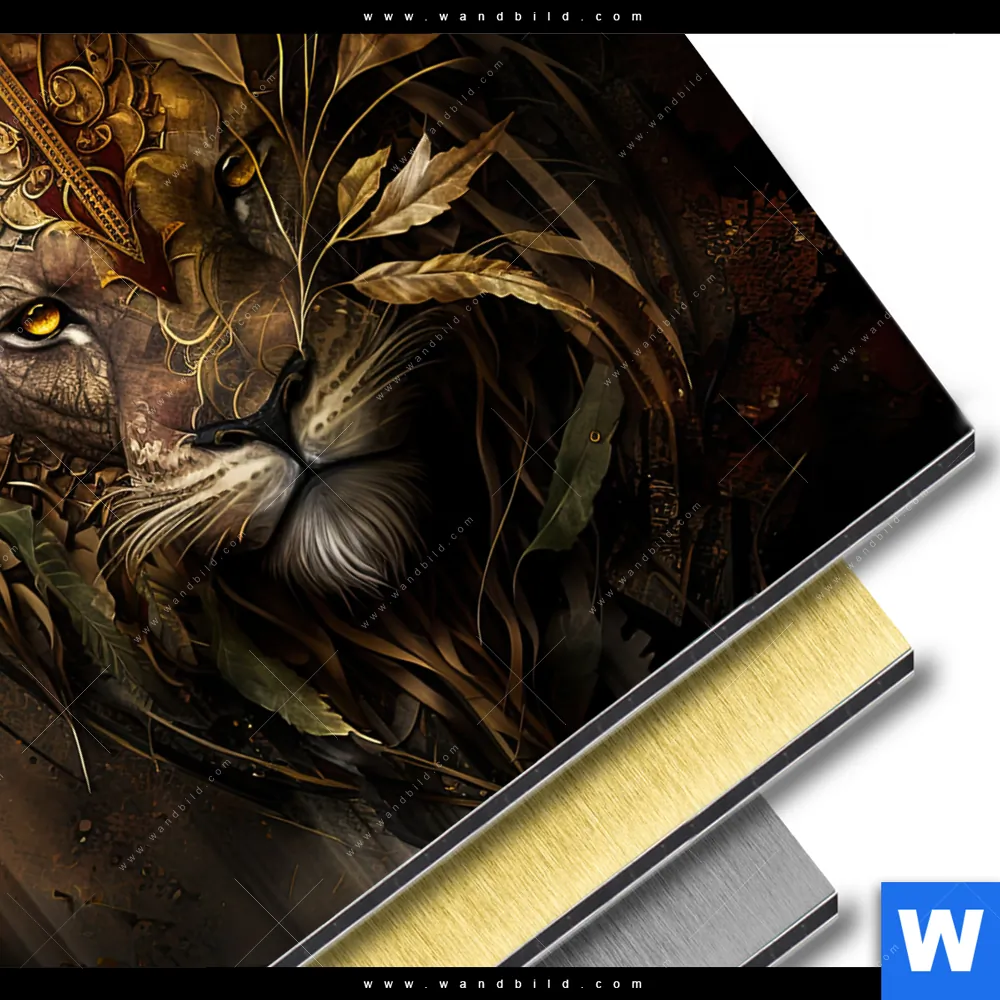 Aluminiumbild gebürstet | Löwenkopf mit Krone | Quadrat - Image 3