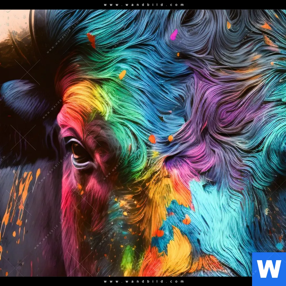 Aluminiumbild gebürstet | Stier mit bunten Farben | Querformat - Image 4