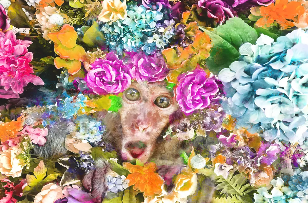 Leuchtbild Acrylglas Canvalight® DIA | Äffchen & Blumen | Panorama - Image 5