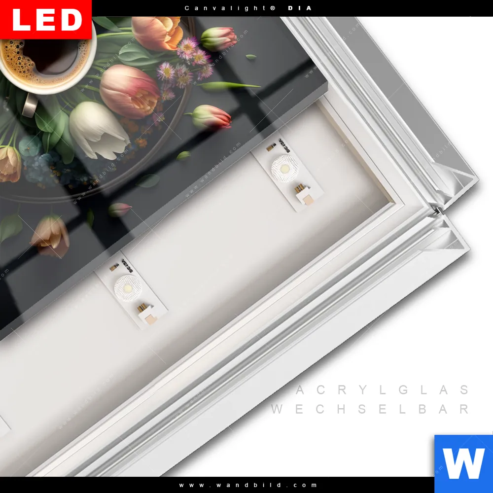 Leuchtbild Acrylglas Canvalight® DIA | Kaffee inmitten wunderschöner Blumen | Quadrat - Image 3