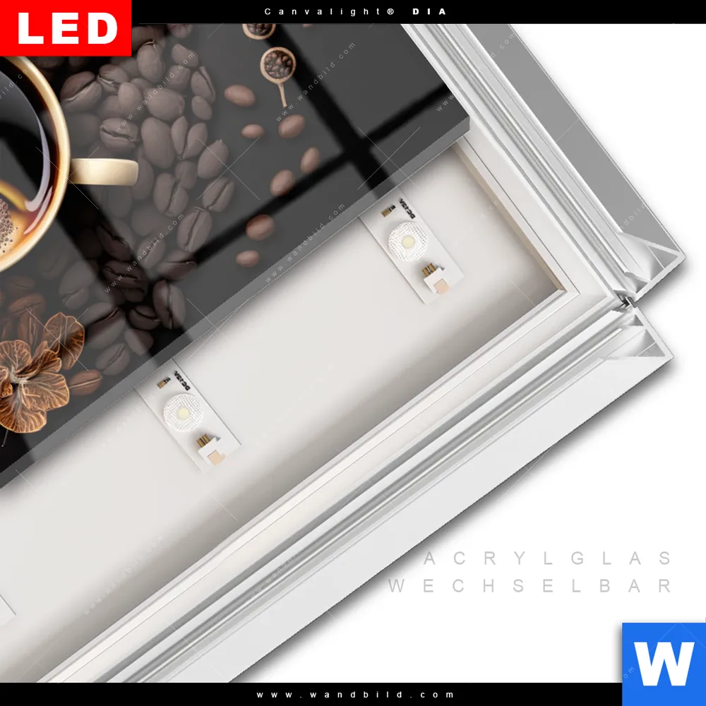 Leuchtbild Acrylglas Canvalight® DIA | Kaffee mit Blattdekoration | Hochformat - Image 3