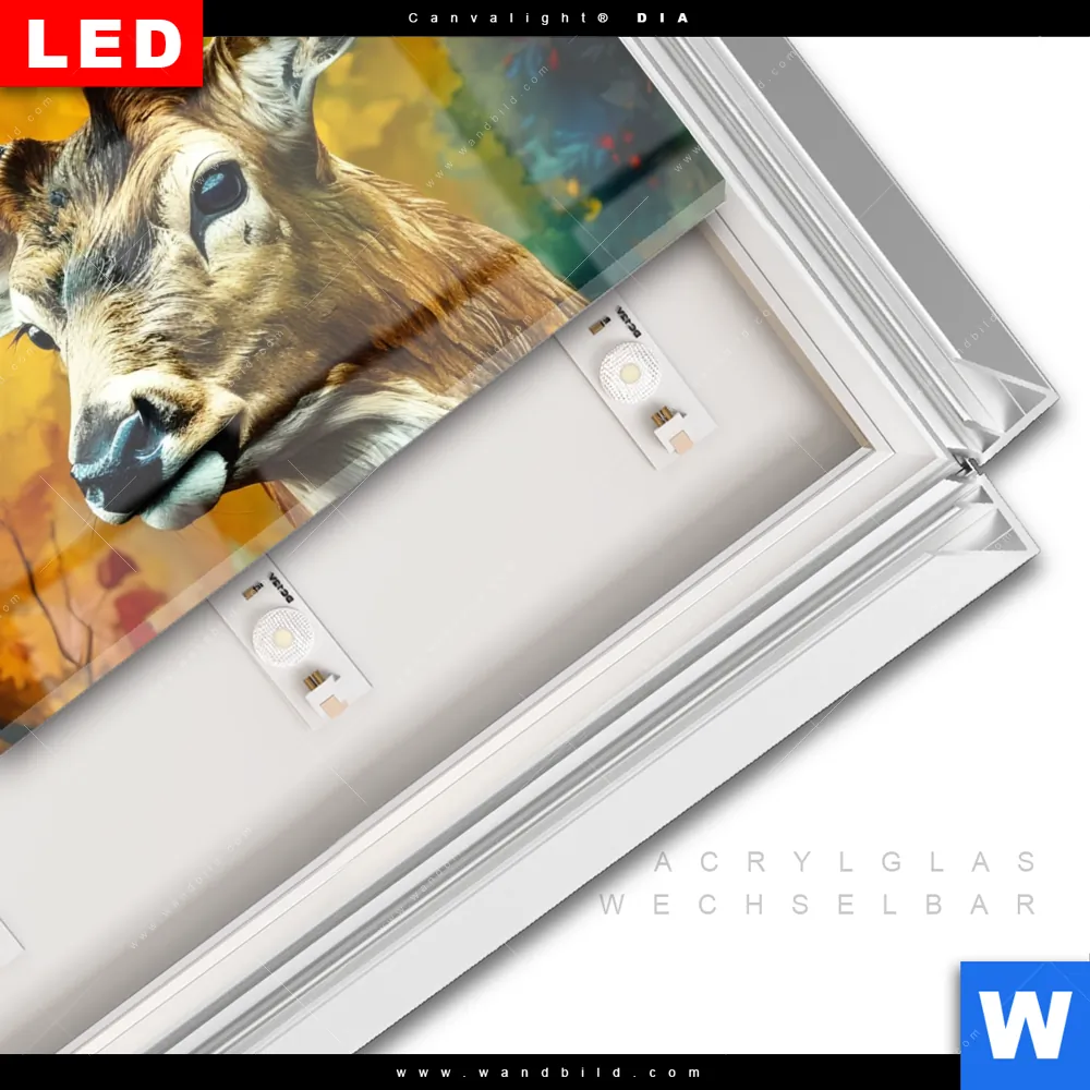 Leuchtbild Acrylglas Canvalight® DIA | Rothirsch im Herbstwald | Querformat - Image 3